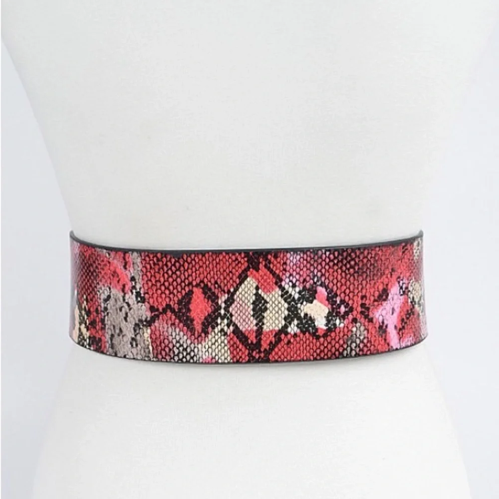 Red Vegan Snakeskin Animal Print Waist Belt